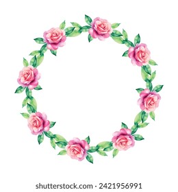 The bouquet is hand-drawn in watercolor with a space for your text. Design for a card or invitation. A floral arrangement surrounded by a circle frame. Flowers on a wreath.