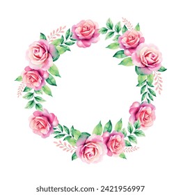 The bouquet is hand-drawn in watercolor with a space for your text. Design for a card or invitation. A floral arrangement surrounded by a circle frame. Flowers on a wreath.