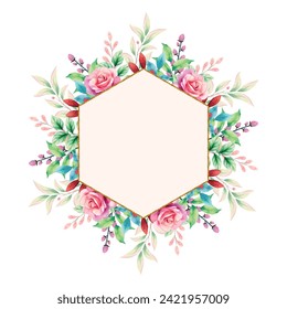 The bouquet is hand-drawn in watercolor with a space for your text. Design for a card or invitation. A floral arrangement surrounded by a circle frame. Flowers on a wreath.