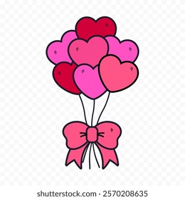 Bouquet of hearts with a bow, holiday decoration made of love. Vector illustration.