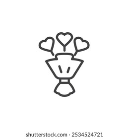 Bouquet of Hearts line icon. linear style sign for mobile concept and web design. A bunch of hearts flowers outline vector icon. Symbol, logo illustration. Vector graphics