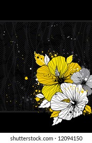 bouquet of hibiscus on black background, vector