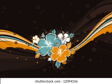 bouquet of hibiscus on brown background, vector