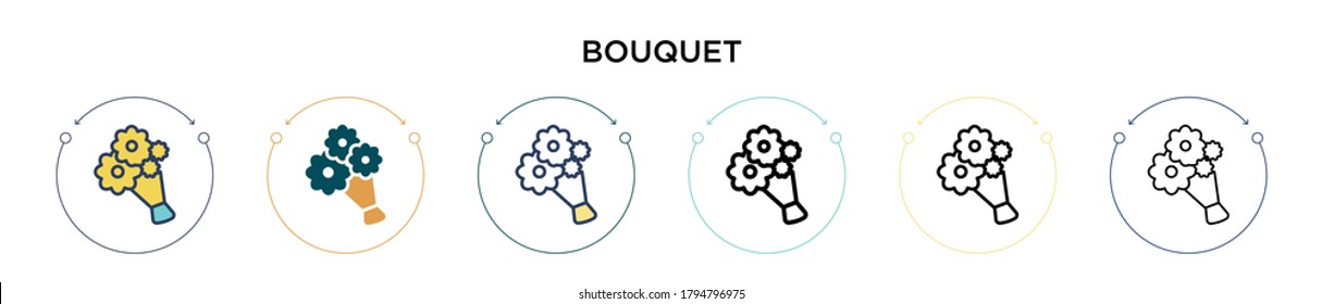 Bouquet icon in filled, thin line, outline and stroke style. Vector illustration of two colored and black bouquet vector icons designs can be used for mobile, ui, web