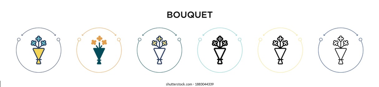 Bouquet icon in filled, thin line, outline and stroke style. Vector illustration of two colored and black bouquet vector icons designs can be used for mobile, ui, web
