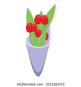 Bouquet icon isometric vector. Tulip flower. Red gift