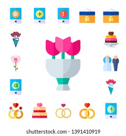bouquet icon set. 17 flat bouquet icons.  Simple modern icons about  - event, rose, wedding cake, bride, marriage, wedding