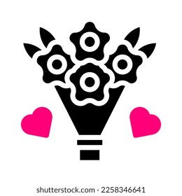 Bouquet icon solid black pink style valentine illustration vector element and symbol perfect. Icon sign from modern collection for web.