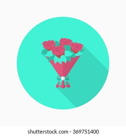 Bouquet icon, Vector flat long shadow design.Fall in love