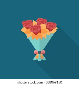 Bouquet icon, Vector flat long shadow design.Fall in love