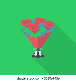 Bouquet icon, Vector flat long shadow design.Fall in love