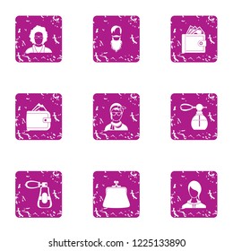 Bouquet icons set. Grunge set of 9 bouquet vector icons for web isolated on white background