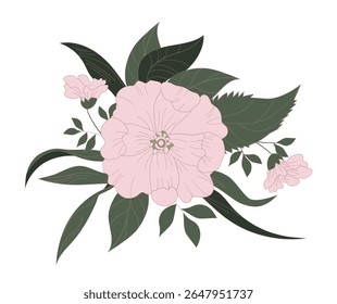 Bouquet of large white flowers painted by hand. Botanical ornament for fabrics, textiles, packaging and wallpaper. Vector illustration.