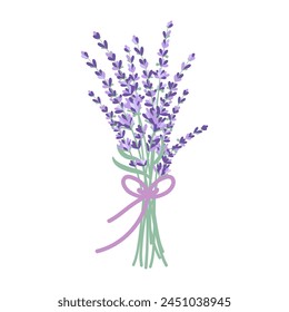 Bouquet of lavender with a bow. vector illustration in flat style isolated on white background