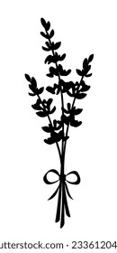 Bouquet of lavender flowers. Black silhouette of lavender bouquet isolated on a white background. Vector illustration