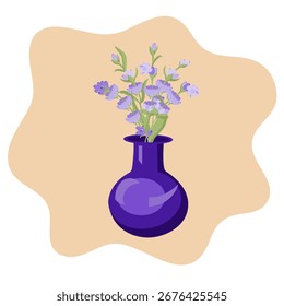 Bouquet of lavender in a vase on a background cloud. Vector illustration isolated on a white background.
