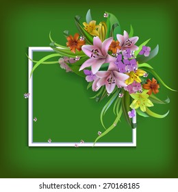 Bouquet lilies greeting card for Mother's Day, birthday, wedding.Vector
