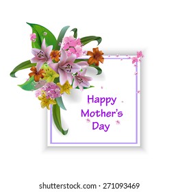 Bouquet lilies greeting card for Mother's Day, birthday, wedding.Vector