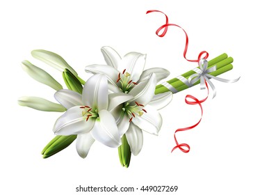 Bouquet of lilies isolated on a white background.