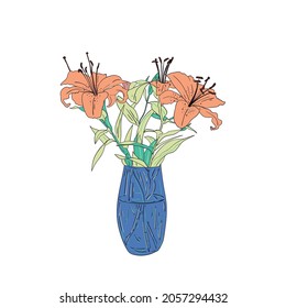 Bouquet of lily flowers. Vector botanical design element. 