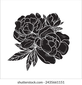 Bouquet of luxury peonies flowers. Trendy botanical element. Wedding elegant wildflowers for invitation save the date card. Vector trendy greenery. Vector hand drawn illustration on white backgrounds.