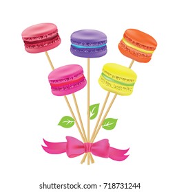 Bouquet of macaroon on sticks Vector illustration.