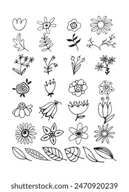 Bouquet maker - Elementos de Vector de flores diferentes. Ramo de colores. Colección de varias flores brillantes aisladas sobre un fondo blanco. Para el diseño del logotipo, tatuaje, postal. Diseño plano. Vector