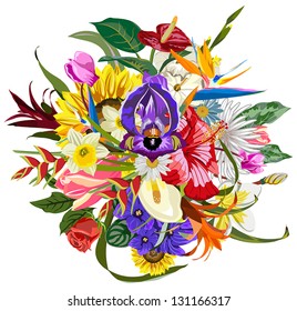 Bouquet of many beautiful and colorful flowers