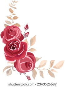 Bouquet with maroon flowers and green leaves.
maroon flower stems. Wedding invitation wallpaper, stationery, fashion prints.
