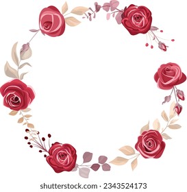 Bouquet with maroon roses. Floral design decoration for greeting card or wedding.