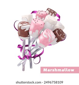 A bouquet of marshmallow candies on a white background. Vector illustration