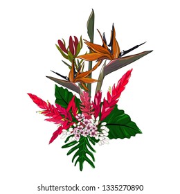 bouquet of mixed native plant flower arrangement on white background in vector