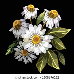 Bouquet of natural flowers in oil. A remarkable decoration for a holiday, birthday, flower shop window. An unforgettable gift for loved ones. Fashionable template for clothes, textiles, t-shirt design