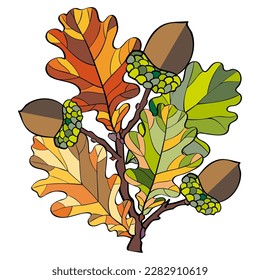 Bouquet of oak leaves in the style of application or stained glass, element of decor, design, postcards, poster, wallpaper, postcard, textile, fabric, wrapper, packaging