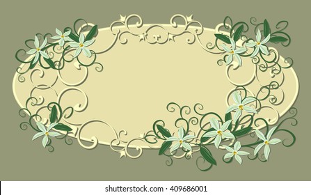A bouquet of orchids. Background for text with white flowers orchids. Vector illustration of Curling vines of the orchids of vanilla.
