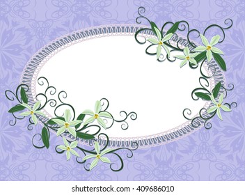 A bouquet of orchids. Background for text with white flowers orchids. Vector illustration of Curling vines of the orchids of vanilla.