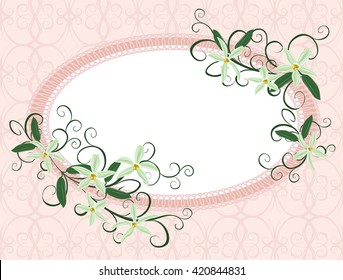 A Bouquet Of Orchids. Background For Text With White Flowers Orchids. Vector Illustration Of Curling Vines Of The Orchids Of Vanilla.