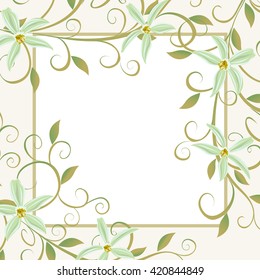 A bouquet of orchids. Background for text with white flowers orchids. Vector illustration of Curling vines of the orchids of vanilla.