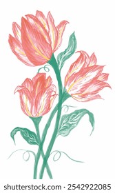 Bouquet of peach tulips isolated on white background. set of realistic vector tulips. bunch of beautiful watercolor tulips. hand painted flower vector illustration.