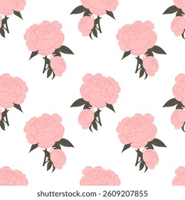 Bouquet of peonies. Elegant pattern with pink peonies on white background. For fabric design, packaging, stationery.