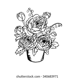 Bouquet of peonies and ranunkulyusov vector.
