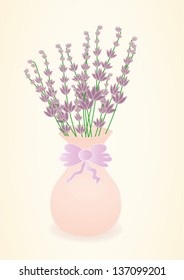 Bouquet of picked lavender flowers in vase, vector illustration