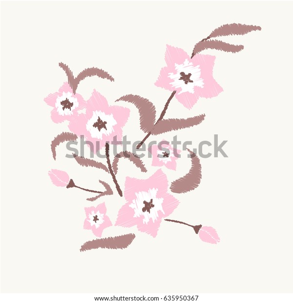 Spring Pink Flower Floral Embroidery Patch