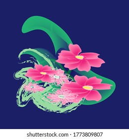 a bouquet of pink flowers on a dark background.vector.