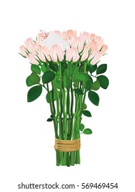 Bouquet of pink flowers. Roses tied with a rope. Inside blank greeting card for advertising or inscriptions or messages. Postcard on Valentine's Day wedding and birthday. Empty place. 