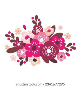 Ein Strauß rosafarbener Blumen. Vektorgrafik. Stilisierung. Illustrierte Clipart.