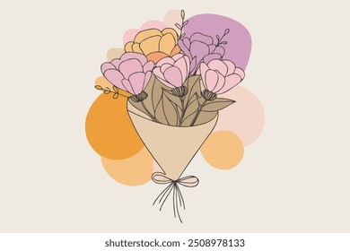 Bouquet of pink flowers in yellow paper ai image