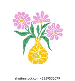 Bouquet of pink flowers in a yellow vase.
