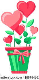Сute Bouquet of pink hearts. Valentine's Day greeting card. Vector isolated objects for your design. Vector cartoon flat style clip art illustration. EPS 8