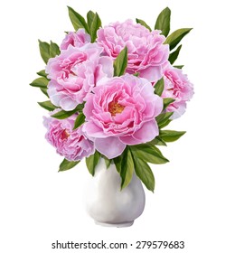 bouquet of pink peonies in a white porcelain vase
